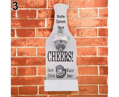 1Pc Retro Creative Wall Mounted Beer Style Decorative Hanger Bottle Opener-Grey