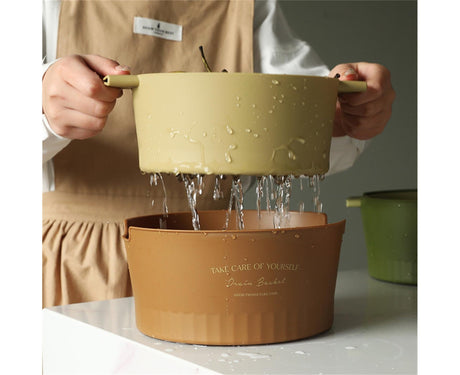 Multifunctional Drain Basket Burrs-free Plastic Double-Layer-Brown S