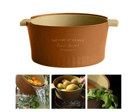 Multifunctional Drain Basket Burrs-free Plastic Double-Layer-Brown S