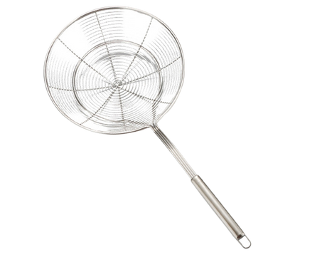Long Handle Round Stainless Steel Colander Oil Filter Fried Food Grid Strainer-Silver 20