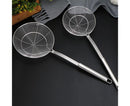 Long Handle Round Stainless Steel Colander Oil Filter Fried Food Grid Strainer-Silver 20