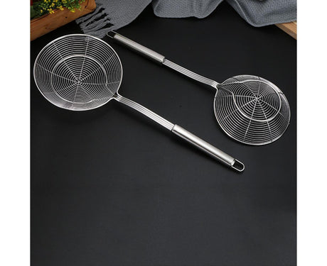 Long Handle Round Stainless Steel Colander Oil Filter Fried Food Grid Strainer-Silver 20