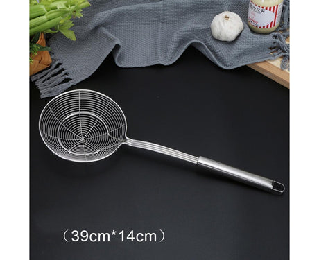 Long Handle Round Stainless Steel Colander Oil Filter Fried Food Grid Strainer-Silver 20
