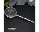Long Handle Round Stainless Steel Colander Oil Filter Fried Food Grid Strainer-Silver 20
