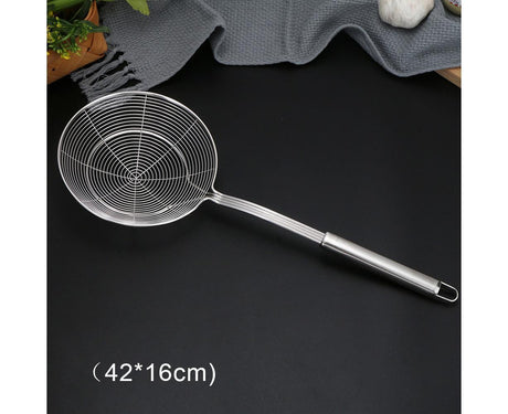 Long Handle Round Stainless Steel Colander Oil Filter Fried Food Grid Strainer-Silver 20