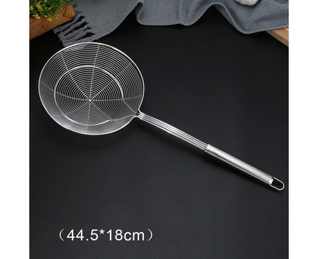 Long Handle Round Stainless Steel Colander Oil Filter Fried Food Grid Strainer-Silver 20