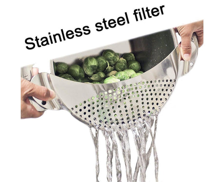 Pot Pan Strainer Board Crescent Shape Draining Hole Wash Fruit Vegetable Filter-Silver