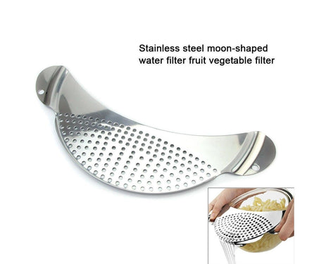 Pot Pan Strainer Board Crescent Shape Draining Hole Wash Fruit Vegetable Filter-Silver