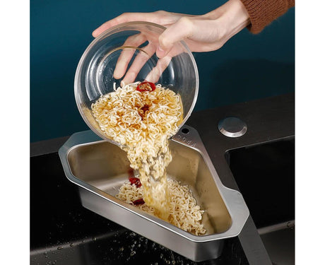 Drain Basket with Hook Triangular Stainless Steel Rinsing Strainer-Stainless Steel