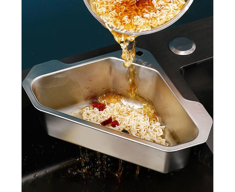 Drain Basket with Hook Triangular Stainless Steel Rinsing Strainer-Stainless Steel