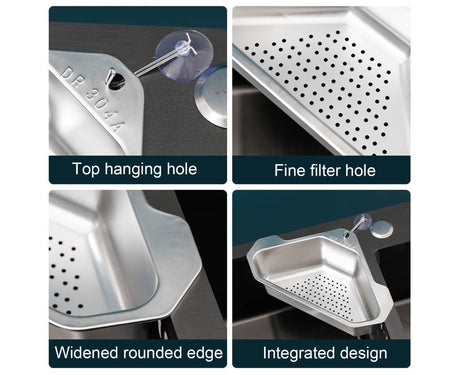 Drain Basket with Hook Triangular Stainless Steel Rinsing Strainer-Stainless Steel
