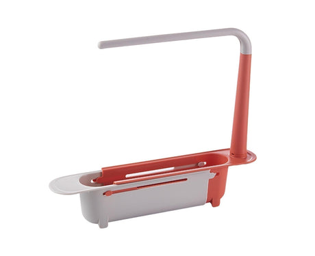 Telescoping Sink Drain Strainer with Towel Bar PP Rounded Edge Drying Rack Kitchen Accessories-Pink