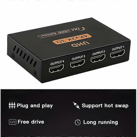 1 In 4 Out 4K HDMI Splitter with AC Adapter