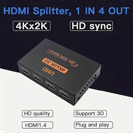 1 In 4 Out 4K HDMI Splitter with AC Adapter