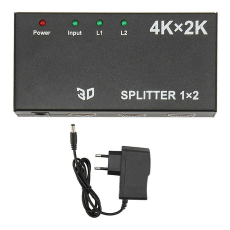 1 In 2 Out 4K HDMI Splitter with AC Adapter