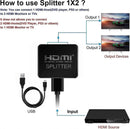 1 In 2 Out 4K HDMI Splitter for Dual Monitors