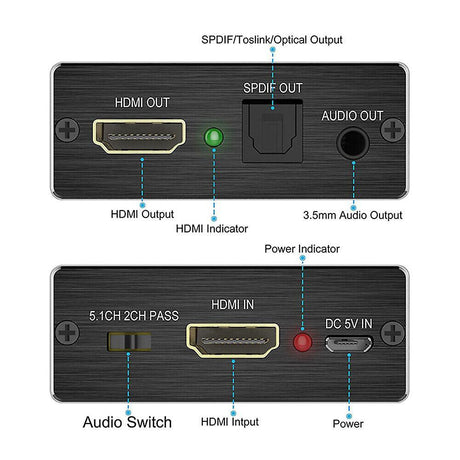 4K HDMI Audio Extractor Converter to HDMI + Optical SPDIF + 3.5mm
