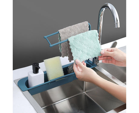 Sink Drain Tray Plastic Quick Drainage Storage Rack-Blue