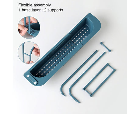 Sink Drain Tray Plastic Quick Drainage Storage Rack-Blue