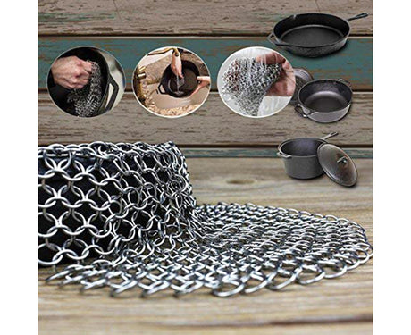 Stainless Steel Cast Iron Skillet Cleaner Chainmail Scrubber-6inch