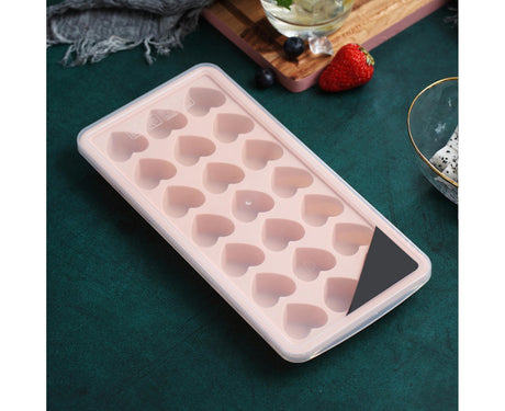 Ice Mold Portable Easy Clean Silicone Anti-slip Heart-shaped 21 Grids Ice Cube Mould for Home-Pink