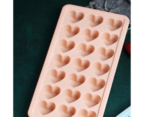 Ice Mold Portable Easy Clean Silicone Anti-slip Heart-shaped 21 Grids Ice Cube Mould for Home-Pink