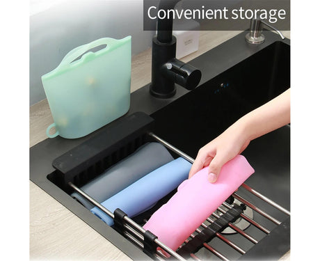 Reusable Eco-friendly Silicone Fridge Food Organizer Sealing Storage Pouch Bag-Pink 1500ML