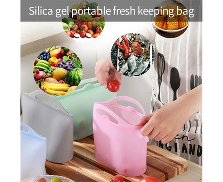 Reusable Eco-friendly Silicone Fridge Food Organizer Sealing Storage Pouch Bag-Pink 1500ML