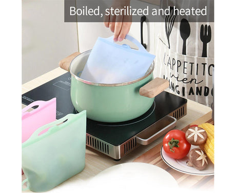 Reusable Eco-friendly Silicone Fridge Food Organizer Sealing Storage Pouch Bag-Pink 1500ML