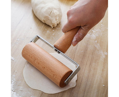 Rolling Pin Non-stick Wheel Design Wood Kitchen Rolling Pin for Dough Rolling-Wood Color