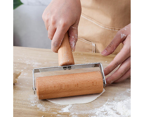 Rolling Pin Non-stick Wheel Design Wood Kitchen Rolling Pin for Dough Rolling-Wood Color