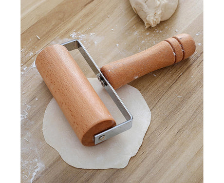 Rolling Pin Non-stick Wheel Design Wood Kitchen Rolling Pin for Dough Rolling-Wood Color