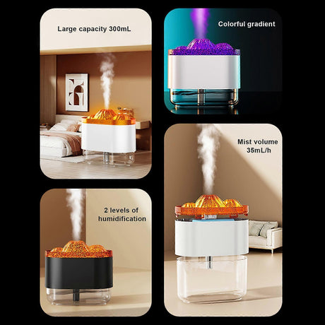 300ml Flame Effect Aromatherapy Humidifier with LED Light, Quiet USB Humidifier