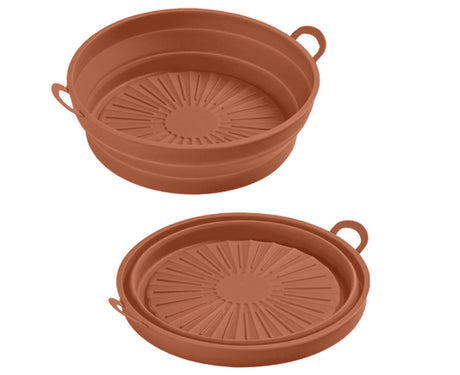 Air Fryers Bakeware Foldable Silicone Grill Pan -Brown 8.5inch