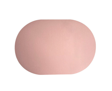 Table Mat Non-slip Wipeable Faux Leather Oval Shape Insulation Pad for Dining Room-Pink