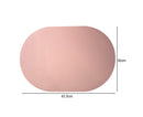 Table Mat Non-slip Wipeable Faux Leather Oval Shape Insulation Pad for Dining Room-Pink
