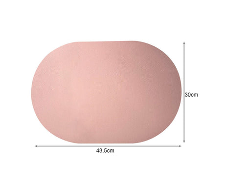 Table Mat Non-slip Wipeable Faux Leather Oval Shape Insulation Pad for Dining Room-Pink