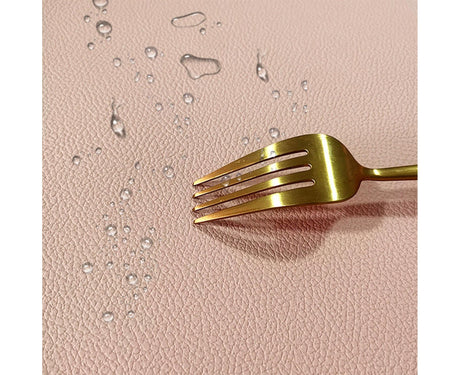 Table Mat Non-slip Wipeable Faux Leather Oval Shape Insulation Pad for Dining Room-Pink