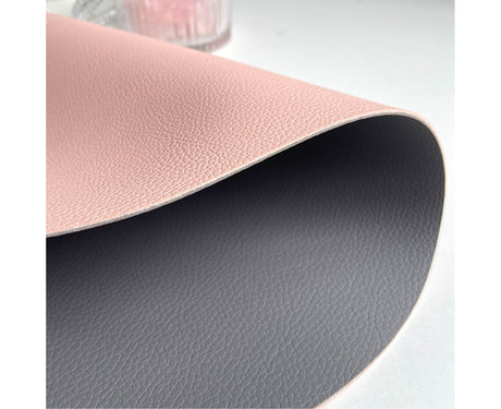 Table Mat Non-slip Wipeable Faux Leather Oval Shape Insulation Pad for Dining Room-Pink