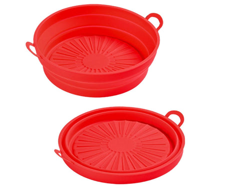 Air Fryers Bakeware Foldable Silicone Grill Pan -Red 8.5inch