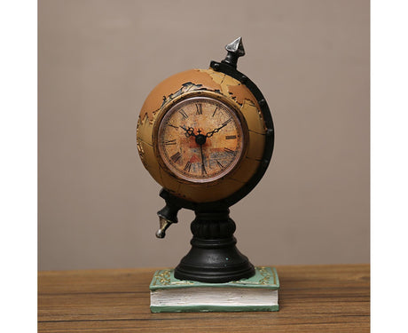 Desk Clock Multi-functional Save Change Personality Retro Resin Globe Shape Piggy Bank Ornament for Bedroom - Brown