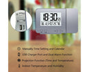 Desk Snooze LED Digital Backlight Date Function USB Charge Alarm Clock Projector-Silver - Silver