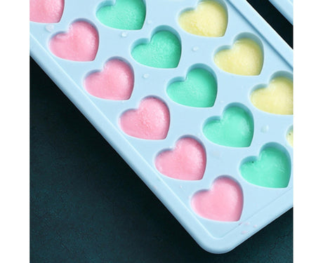 Ice Mold Portable Easy Clean Silicone Anti-slip Heart-shaped 21 Grids Ice Cube Mould for Home-Blue