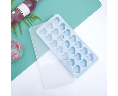 Ice Mold Portable Easy Clean Silicone Anti-slip Heart-shaped 21 Grids Ice Cube Mould for Home-Blue
