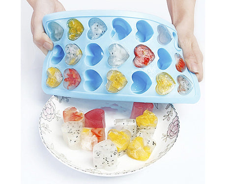Ice Mold Portable Easy Clean Silicone Anti-slip Heart-shaped 21 Grids Ice Cube Mould for Home-Blue
