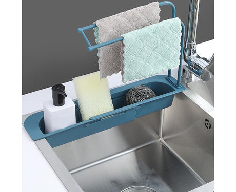 Home Kitchen Telescopic Sink Storage Tray Rack Holder Expandable Drain Basket-Blue