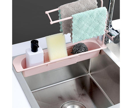 Home Kitchen Telescopic Sink Storage Tray Rack Holder Expandable Drain Basket-Blue