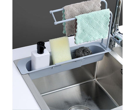 Home Kitchen Telescopic Sink Storage Tray Rack Holder Expandable Drain Basket-Blue