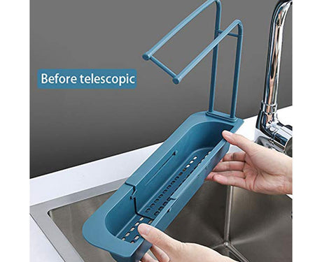 Home Kitchen Telescopic Sink Storage Tray Rack Holder Expandable Drain Basket-Blue