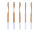 5Pcs Round Bamboo Handle Home Travel Adult Soft Bristles Dental Care Toothbrush-White